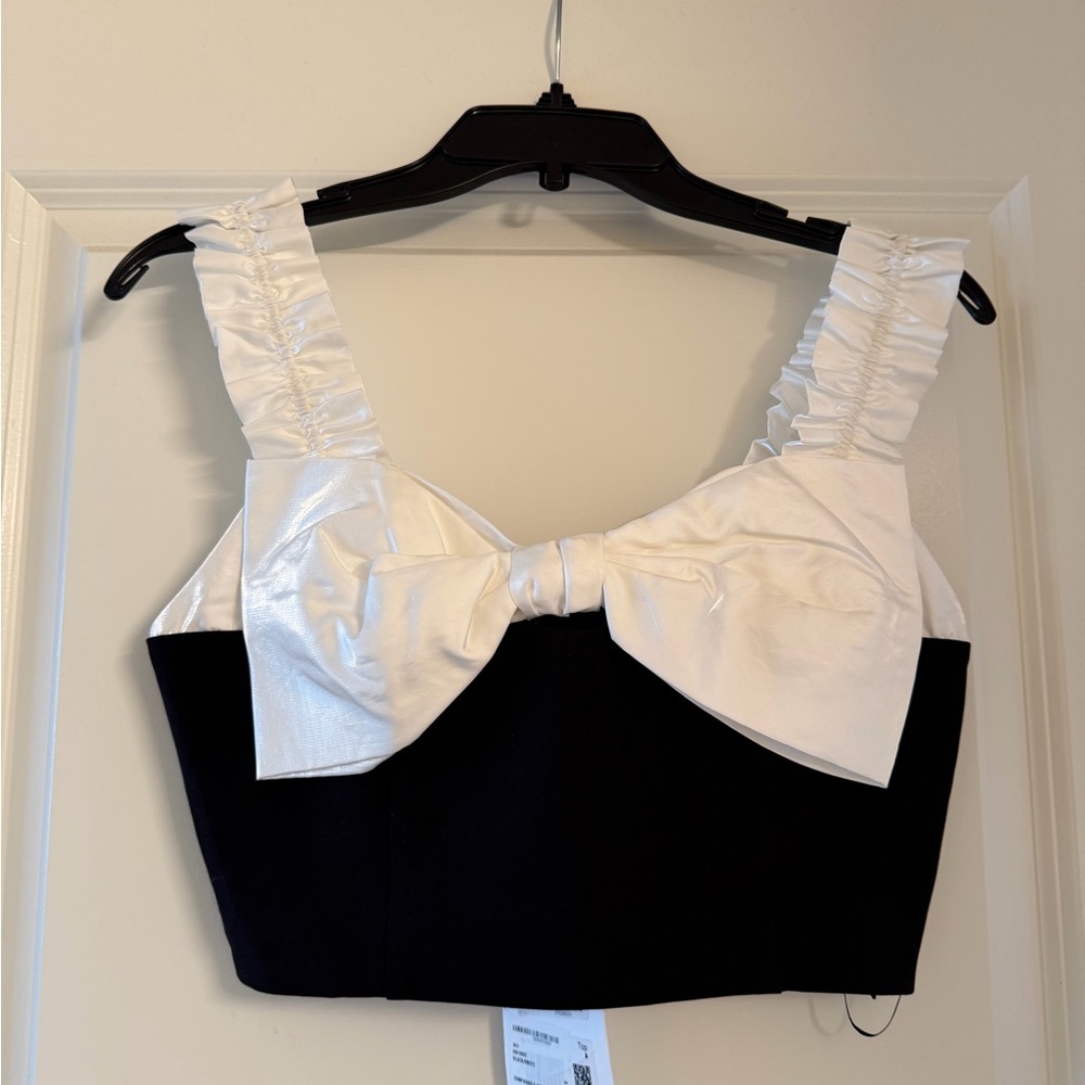 NWT Endless Rose Black Crop Top with White Ruffle Straps